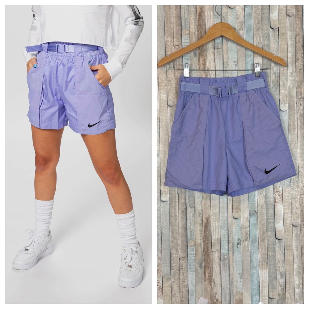 Nike XS Sportswear Swoosh Woven Shorts Lilac High Waisted Belted 90s Cargo